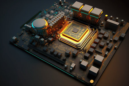 Soft lighting CPU on the motherboard, generative AI technology illustration.
