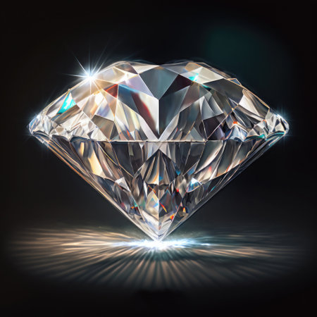 Close up shiny diamond illustration on a black background. Generative AI.の素材