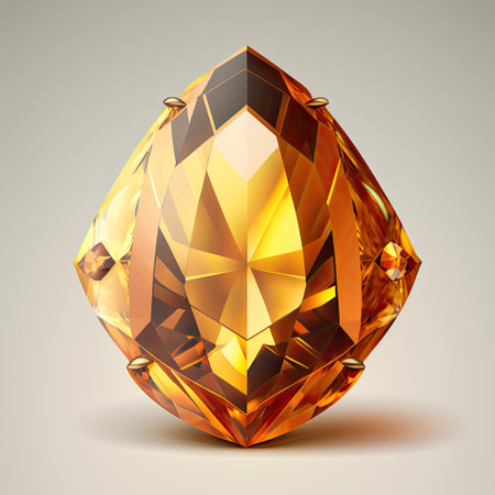 Front view of topaz gemstone illustration on a gray background. Generative AI illustration.の素材