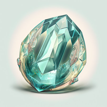 Front view of beryl gemstone illustration on a white background. Generative AI illustration.の素材