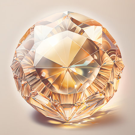 Front view of citrine gemstone illustration on a light background. Generative AI illustration.の素材