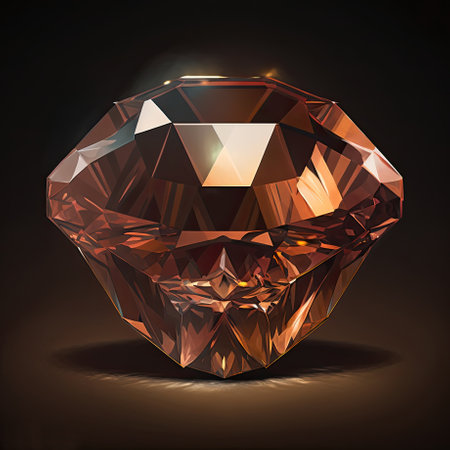 Front view of citrine gemstone illustration on a dark background. Generative AI illustration.の素材