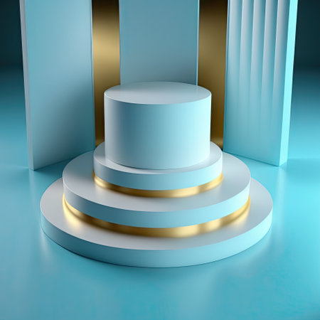 Abstract minimal scene with geometric colored forms, product presentation, mock up, show cosmetic product display, podium, stage pedestal or platform. Generative AI illustration.の素材