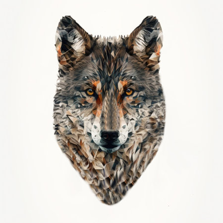 Wolf head stylized illustration on a white background. Generative AI.の素材