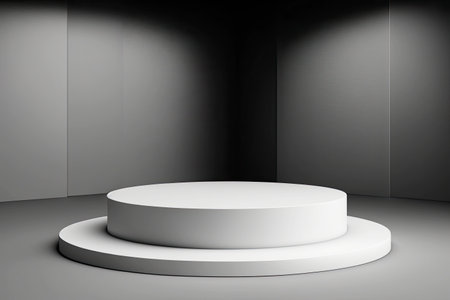 Abstract minimal scene with geometric forms, product presentation, mock up, show cosmetic product display, podium, stage pedestal or platform on a white background. Generative AI illustration.の素材