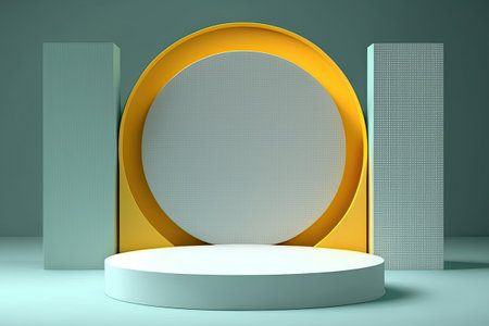 Abstract minimal scene with geometric colored forms, product presentation, mock up, show cosmetic product display, podium, stage pedestal or platform. Generative AI illustration.の素材