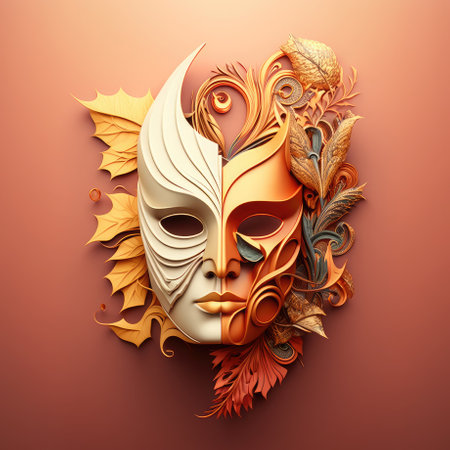 Venetian carnival mask, intricate design and details on a dark background. Front view. Generative AI illustration.の素材