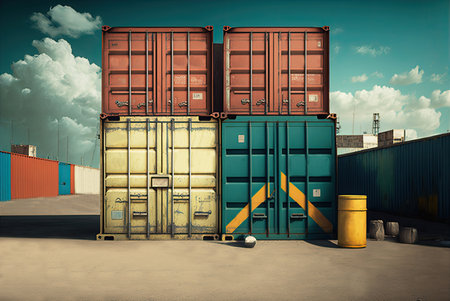Abandoned rusty old metal cargo truck containers in the suburbs. AI generative.の素材