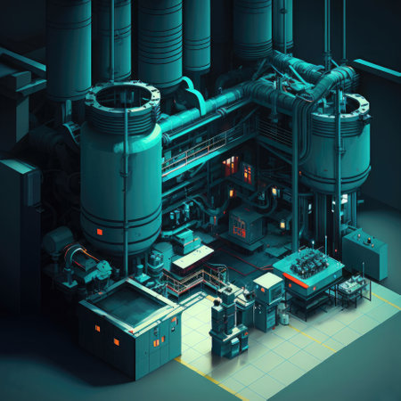 Modern automated factory manufacture technology illustration. Generative AI.の素材