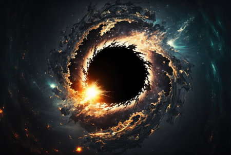 Artwork abstract background like as destruction of massive star and birth of black hole. Generative AI.の素材