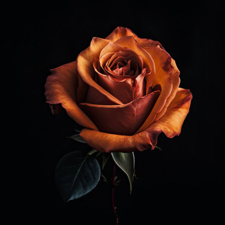 Single rose on a dark black background, cinematic light. Generative AI.の素材