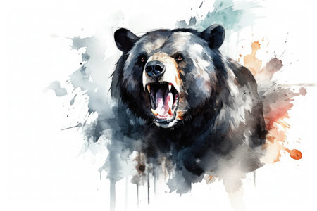 Watercolor black bear illustration on a white background. Generative AI.の素材