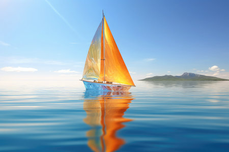 Transparent colorful sailboat toy in sea. Generative AI.の素材