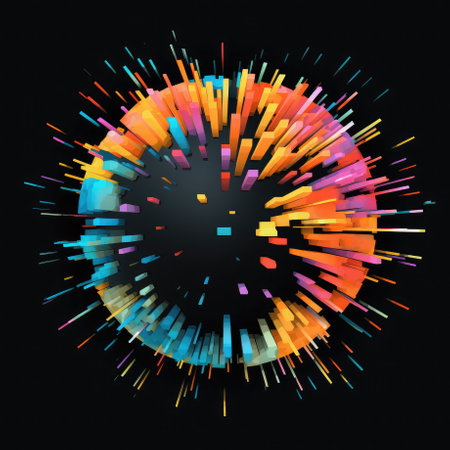 Colorful rainbow colors spherical noise lines pattern on a black background. Generative AI.の素材