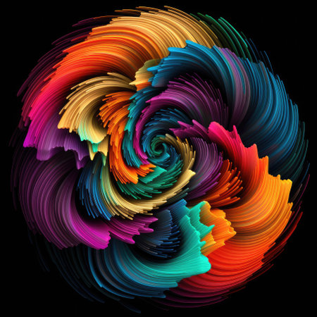 Abstract multicolored creative background. Rainbow color twisted lines in motion. Beautiful swirls, colorful vortex. Generative AI.の素材