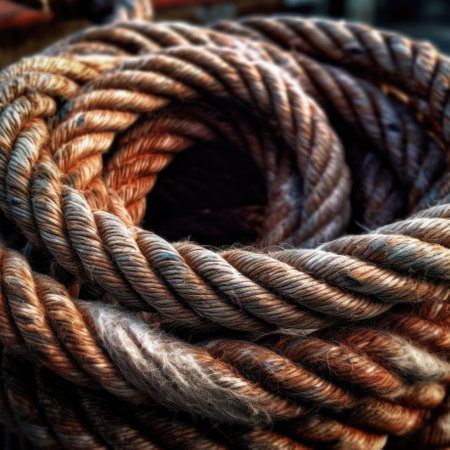 Skein of rope extreme close up image. Generative AI.の素材