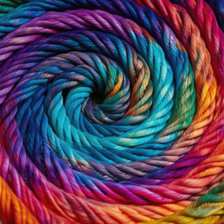 Extreme close-up colorful image of the jute rope that is wound in a spiral. Generative AI.の素材