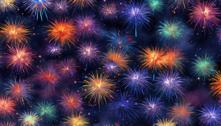 Colorful festive fireworks on a dark background. Generative AI.の素材