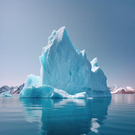 Giant white iceberg in the ocean against a blue sky. Generative AI.の素材