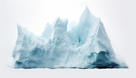 Iceberg in a frozen sea on a white snowy background. Generative AI.の素材