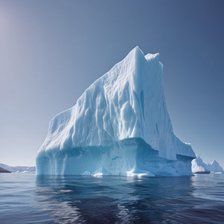 Giant white iceberg in the ocean against a blue sky. Generative AI.の素材