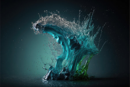 Splashing water with a colorful glow. Generative AI illustration.の素材