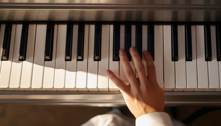 Close-up of hand playing piano. Generative AI.の素材