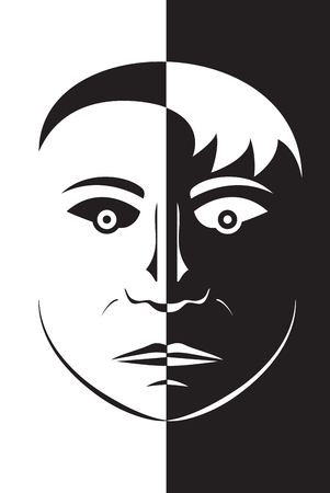 Vector illustration Opposite black and white head face silhouette with unpleasant sightのイラスト素材