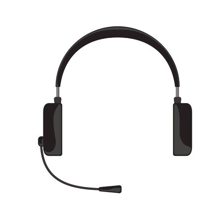 Vector illustration of simple black gray headphones with microphone on white backgroundのイラスト素材