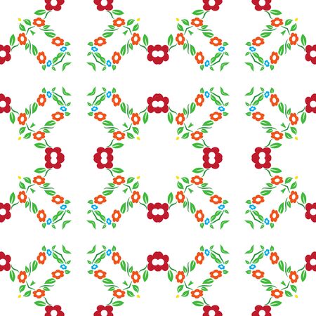 Seamless colorful red and orange flower tradional ornament background patterの写真素材