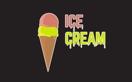 Cartoon flat ice cream illustration with melting textのイラスト素材