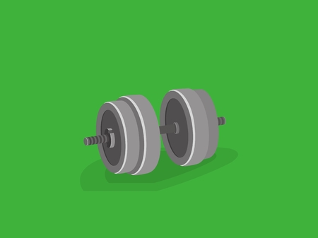 Strength training dumbbell equipment. Great weight. Cartoon 3d style vector illustration. Green background with shadow dropのイラスト素材