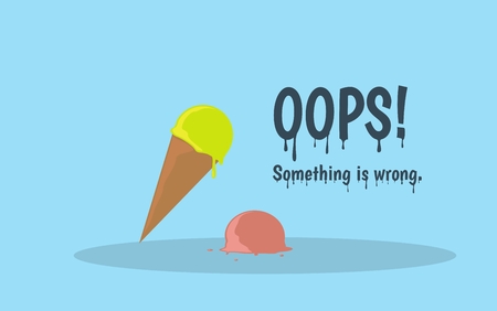 Oops error page with melting ice cream. Flat cartoon illustrationのイラスト素材