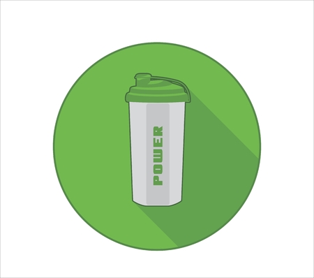 Fittness lifestyle icon with sport bottle symbol and power text. Green backgroundのイラスト素材