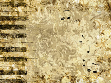 Abstract grunge style background with piano keys and notesの写真素材
