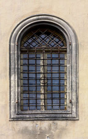 Close up of ancient church window from outside