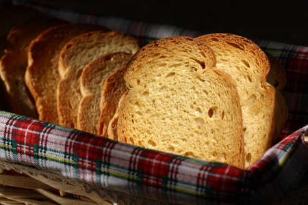Close up of toasted white bread in slicesの写真素材