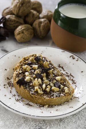 sweet breakfast with nuts and milk chocolate