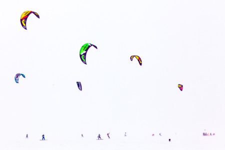 Color winter kiteboarding by shining white snowのeditorial素材