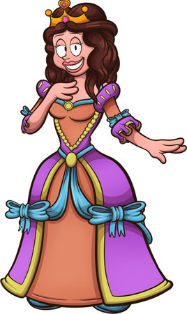 Cartoon illustration of a beautiful princess in a purple dress and crown. Vector clip art illustration with simple gradients. All in one single layer.のイラスト素材
