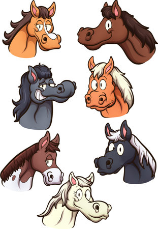 Cartoon Horse Heads. Vector clip art illustration with simple gradients. All in one single layer.のイラスト素材
