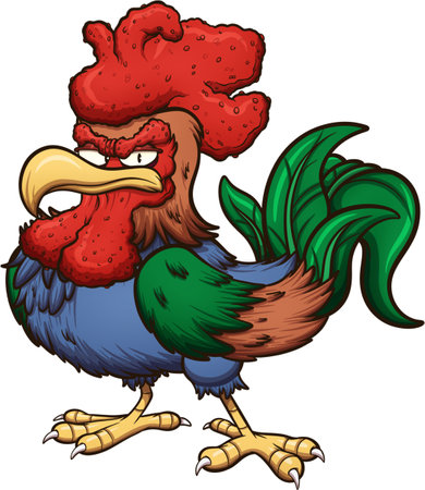 Grouchy Cartoon Rooster. Vector clip art illustration with simple gradients. All in one single layer.のイラスト素材
