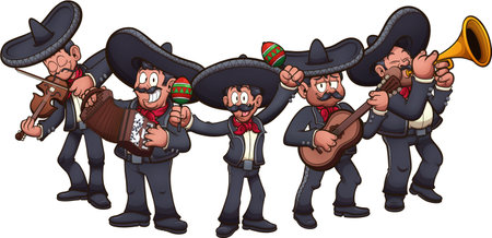 Cartoon Mariachi Band. Vector clip art illustration with simple gradients. All in one single layer.のイラスト素材
