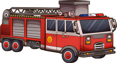 Cartoon Fire Truck. Vector clip art illustration with simple gradients. All in one single layer.