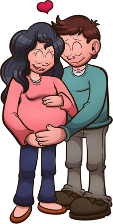 Cartoon Pregnant Couple. Vector clip art illustration with simple gradients. All in one single layer.のイラスト素材