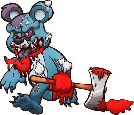 Evil Teddy Bear With Axe. Vector clip art illustration with simple gradients. All in one single layer.のイラスト素材