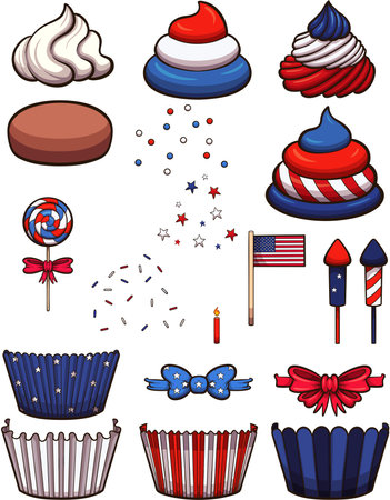 4th Of July Cupcake Build Set. Vector clip art illustration with simple gradients.のイラスト素材