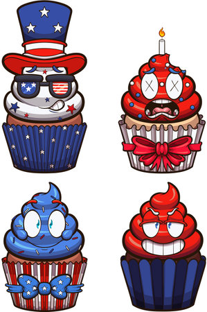 4th Of July Cupcake Characters. Vector clip art illustration with simple gradients.のイラスト素材