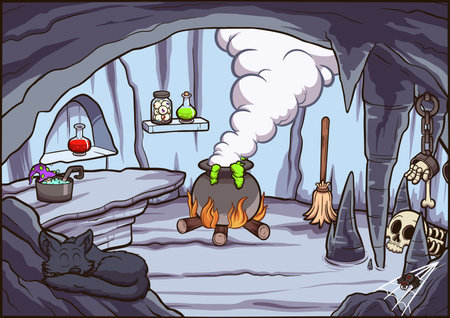 Witch Cave Background Cartoon. Vector illustration with simple gradients.のイラスト素材