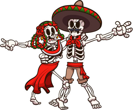 Rumba Dancing Mexican Skeletons. Vector illustration with simple gradients.のイラスト素材